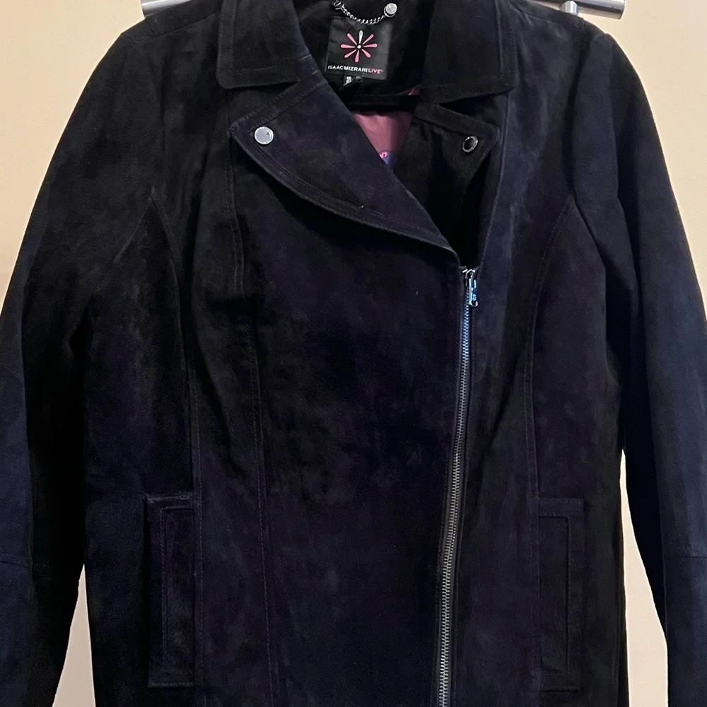 Isaac Mizrahi Black Suede Leather Motto Jacket